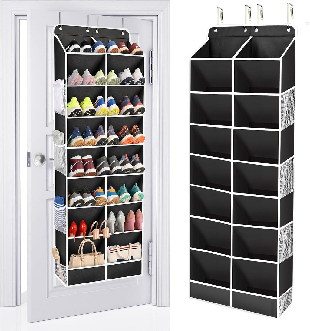 ULG Over The Door Shoe Organizer with 16 Large Pockets, Hanging Shoe Rack for Closet Door, Space Saving Shoe Storage Black
