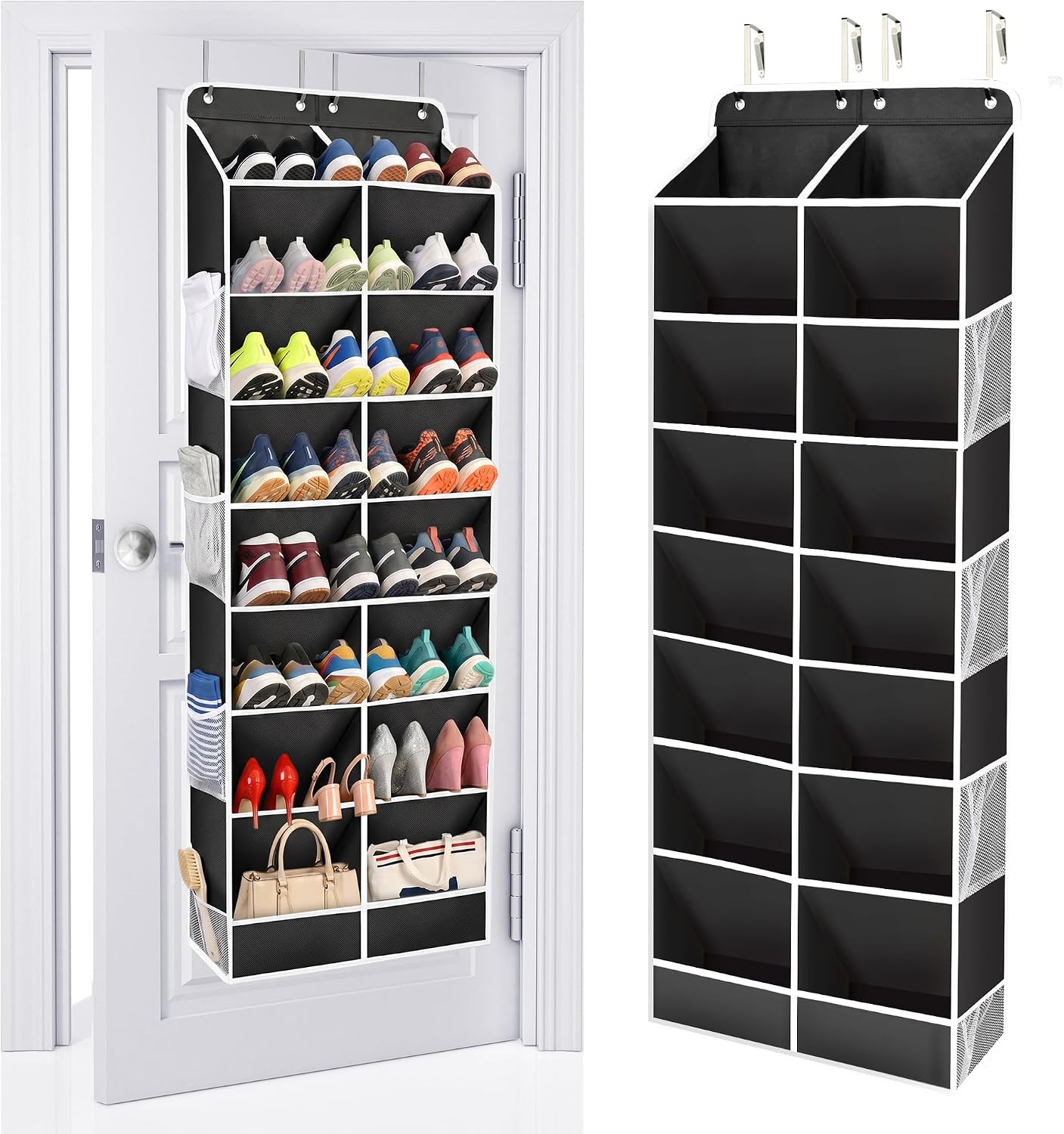 ULG Over The Door Shoe Organizer with 16 Large Pockets, Hanging Shoe Rack for Closet Door, Space Saving Shoe Storage Black