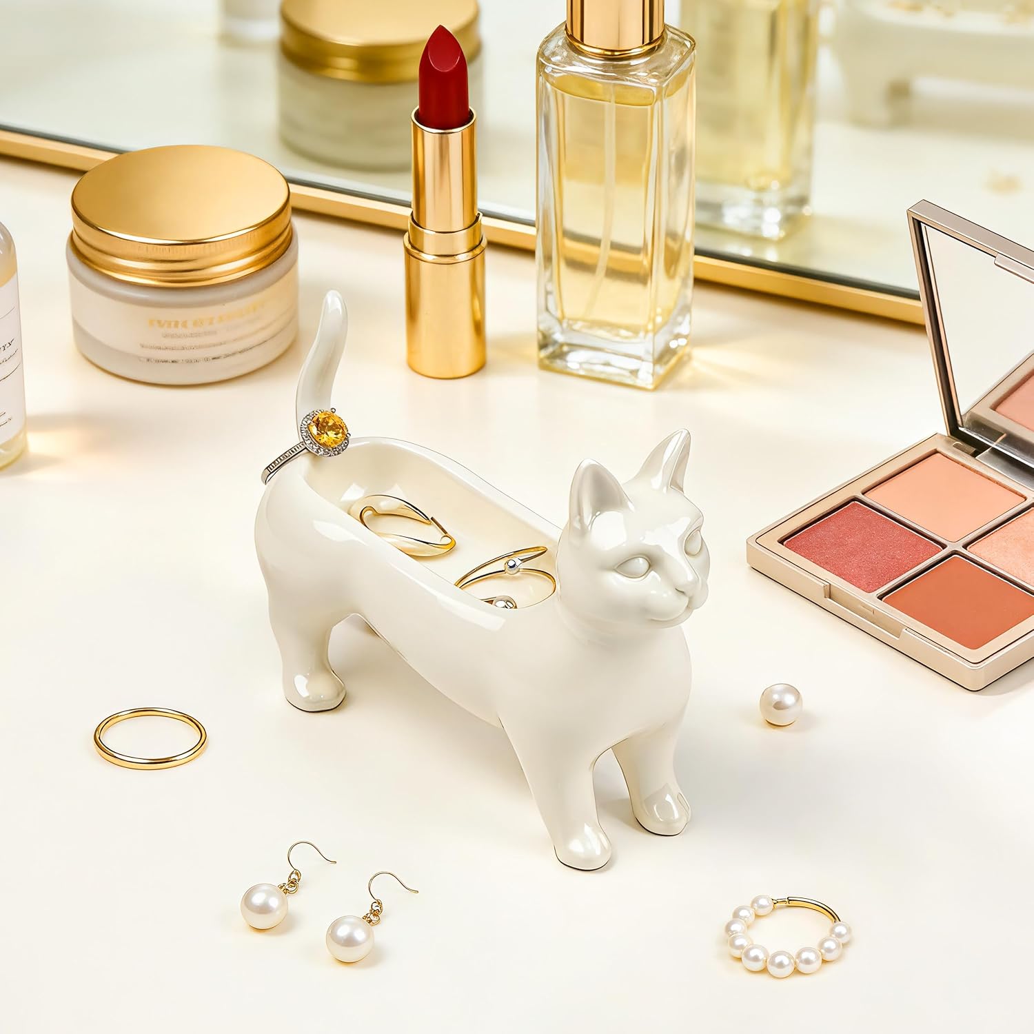 PUDDING CABIN Cat Gifts for Women Mom Siamese Ring Holder for Jewelry Rings, Earrings & Necklaces, Minimalist Home Decor, Unique Cats Gifts for Cat Lovers Birthday Mothers Day & Christmas