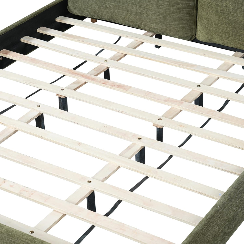Merax King Linen Blend Platform Bed with 2 Headboard Pillows, Olive Green