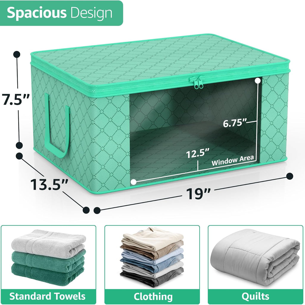 Sorbus Medium Clothes Storage Bags - Foldable Blanket Storage Bins for Organizing Bedroom, Closet, Clothing, Comforter, Organization with Clear Window, Lids and Carry Handles - Set of 8