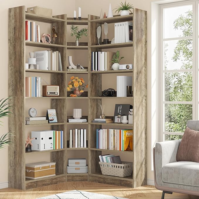 70.8" Tall Corner Bookshelf and Bookcases, 7 Tiers Morden Large Etagere ...