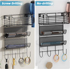 VITVITI Metal Hair Tool Organizer Wall Mount, Hair Dryer Holder with 3 Tier Shelf Basket Hooks, Bathroom Hair Styling Tool Organizer for Curling Iron/Blow Dryer/Straightener, Matte Black