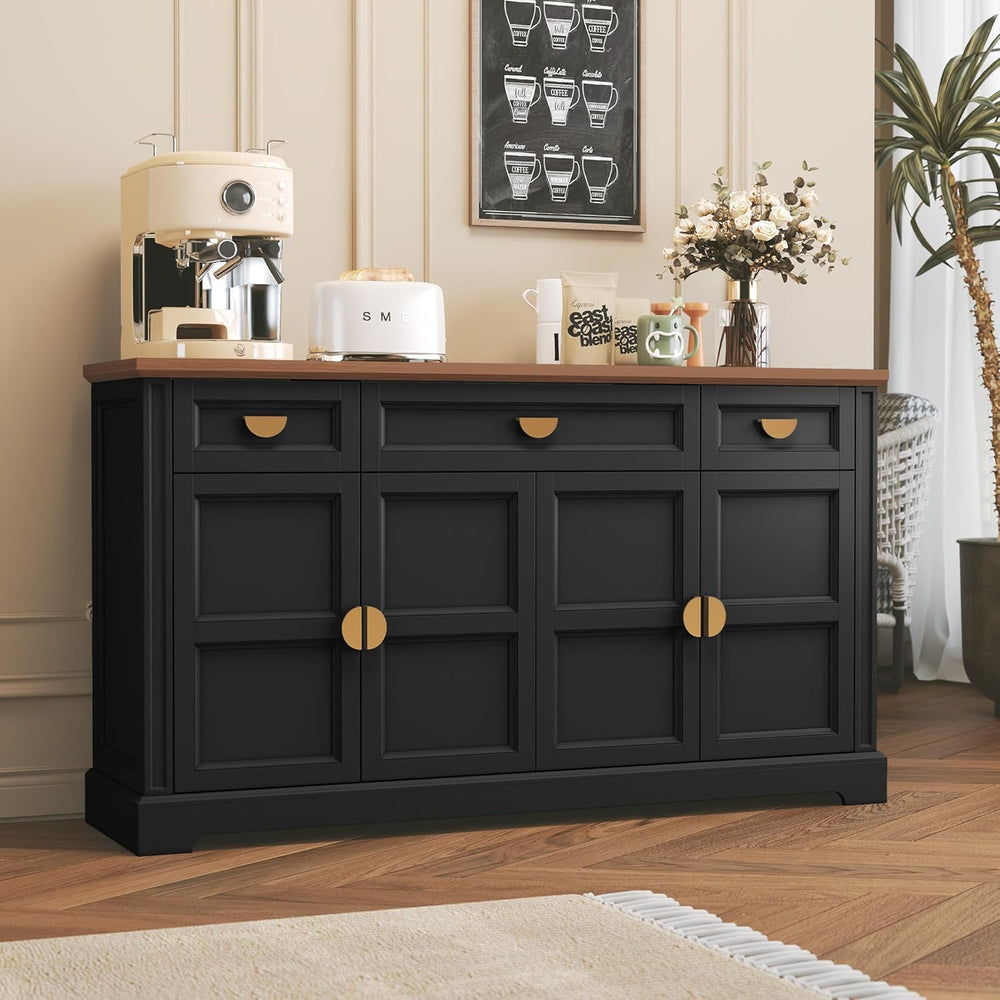 HLR 60” Large Buffet Sideboard Cabinet with 4 Doors and 3 Drawers Shaker Styl...