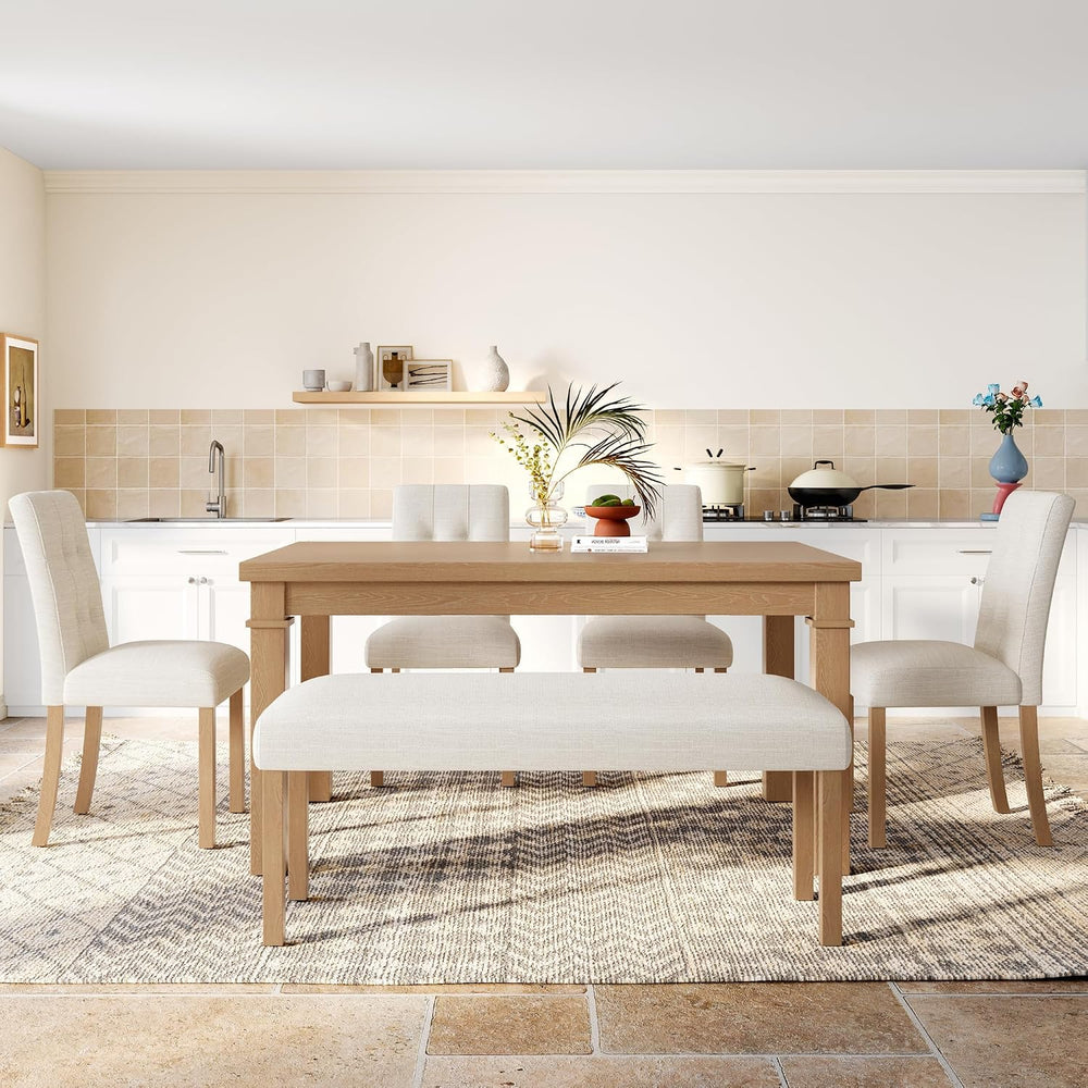 Merax 6-Piece Dining Set, Rectangle Kitchen Table with 4 Upholstered Chairs &...
