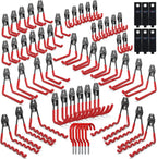 3-H Garage Wall Hooks 60 Pack, Heavy Duty Garage Hooks with Extra Welding Spots, Wall Mount Storage Organizer for Hanging Garden Lawn Tools, Ladder, Bike, WeedEater, Chair, Shovel, Blower (Red)