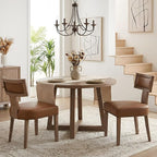 HNY Mid Century Modern Dining Chairs Set of 2, Farmhouse PU Leather Upholstered Accent Chairs Curved Nailhead Trim Backrest Kitchen Chairs, with Hardwood Frame, Brown