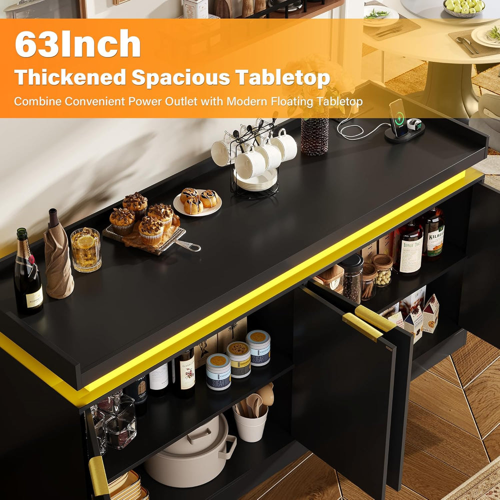 UNIQUITE 63" Sideboard Buffet Cabinet, Kitchen Buffet Cabinet Storage Ca...