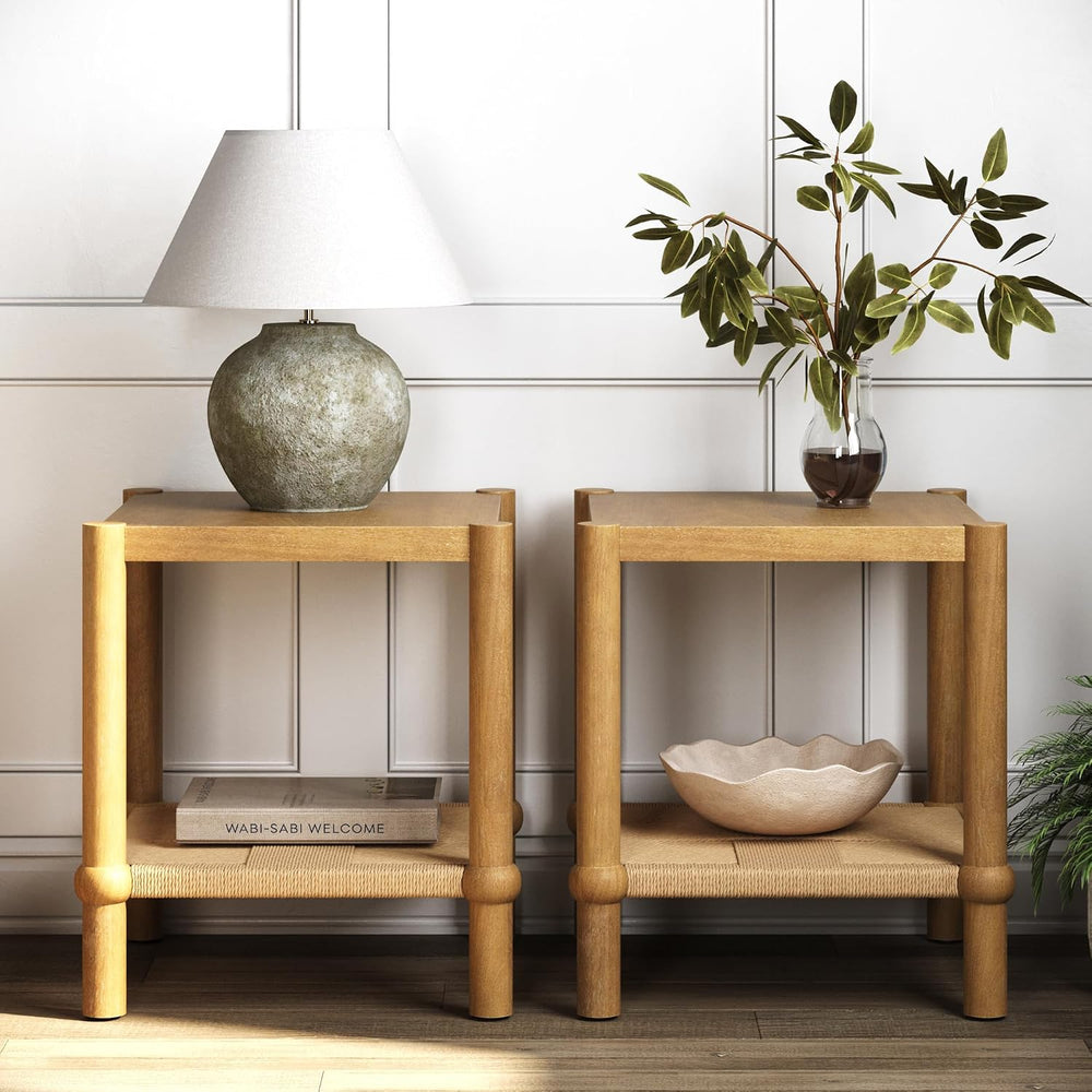 Nathan James River Modern Coastal Side Table with Solid Wood Legs and Seagras...