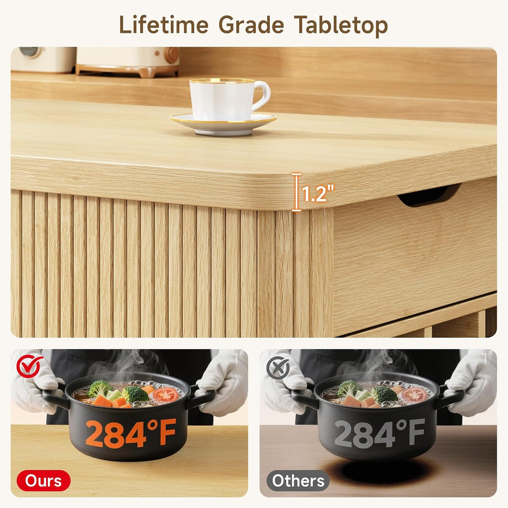 ONBRILL 59 Inch Fluted Kitchen Island with Storage Oak