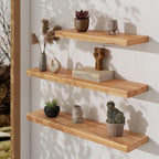 24" Rustic Elm Wood Floating Shelves, 8 Inch Deep Wall Shelves for Home Decor, Wall Mounted Floating Shelf with Invisible Bracket, Heavy-Duty Storage & Display Shelf for Living Room, Kitchen, Set of 2