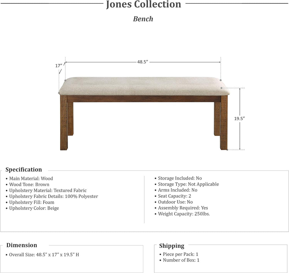 Lexicon Jones Dining Bench, Brown