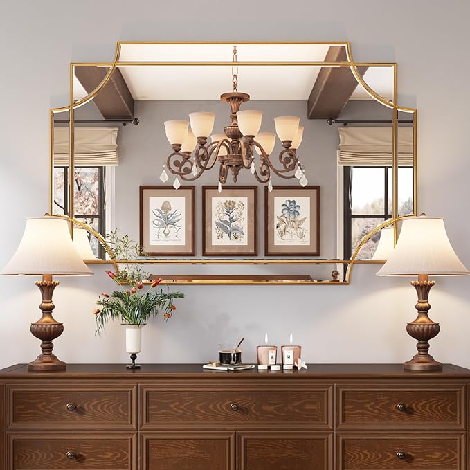 Kelly Miller 32"x48" Large Gold Mirror for Wall, Modern Decorative Mirror Rectangle Wall Vanity Mirror Bevelled Full Length for Bathroom Living Room Bedroom Farmhouse Fireplace Entryway