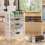 5-Tier Craft Organizer Cart with Wheels,Craft Organizers and Storage with Drawers,Lockable Wheels Rolling Utility Cart with DIY Divider,Office Supply Organizer,Ideal for Studio,Office,Bedroom,White