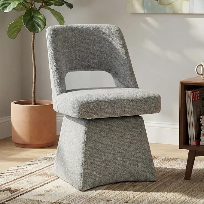 VKNOW Upholstered Swivel Dining Chairs Set of 4, Modern Dining Room Chairs with Open Back, Chenille Fabric Kitchen Chairs for Dining Room, Bedroom, Vanity, Grey