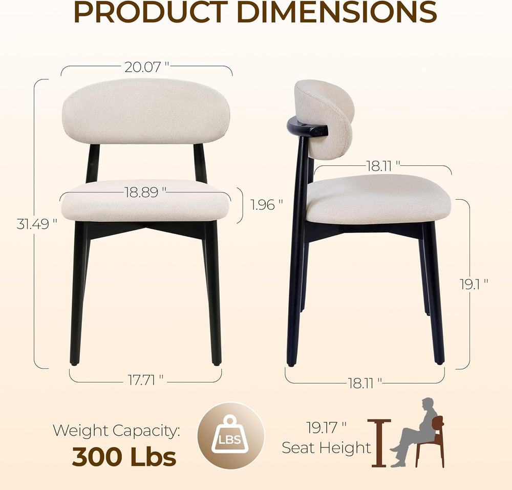 Wooden Dining Chairs Set of 4, Modern Farmhouse Fabric Upholstered Kitchen Ch...