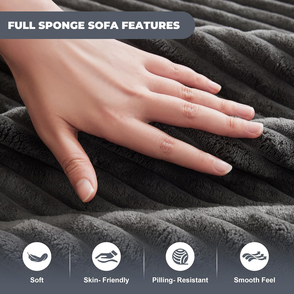 Mangodan Cloud Sectional Couch, Boneless Sofa for Living Room, Fluffy Comfy Couch with Deep Seat, Modular Sectional Sofa with L-Shaped Chaise, No Assembly Required, Dark Grey