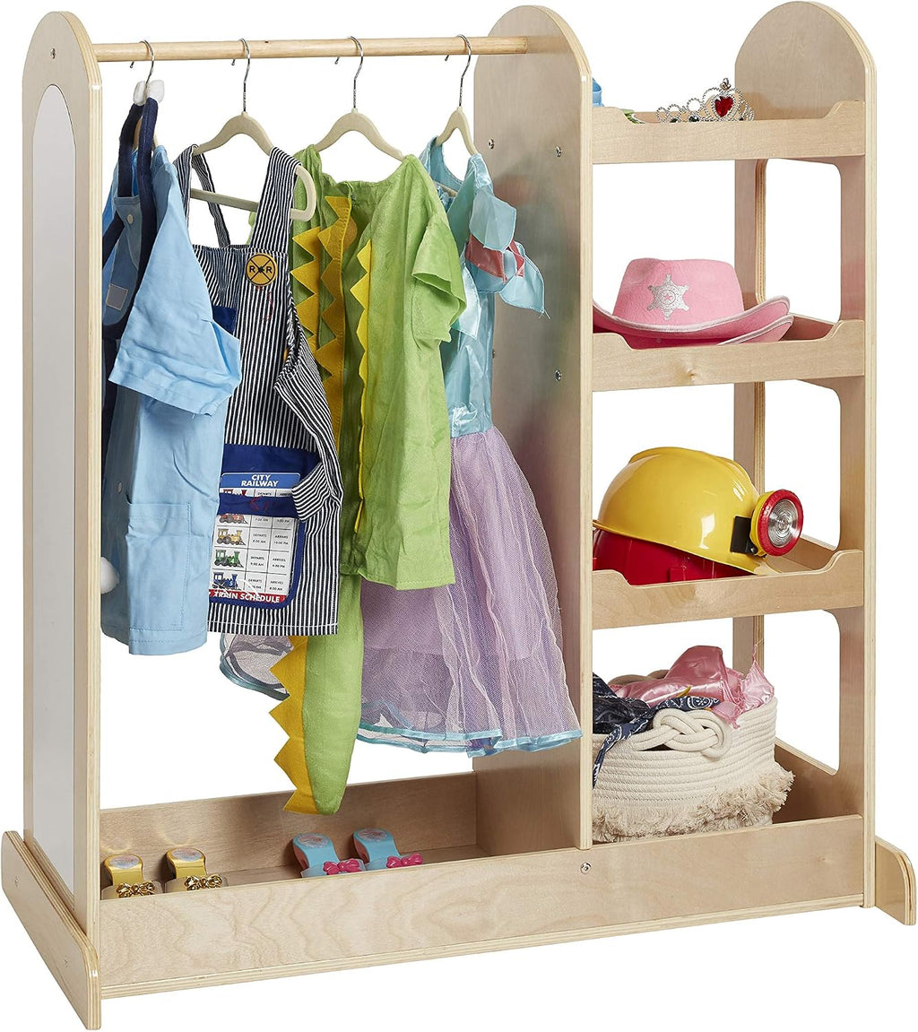 ECR4Kids Dress-Up Center with Mirror, Costume Organizer, Montessori Furniture, Natural