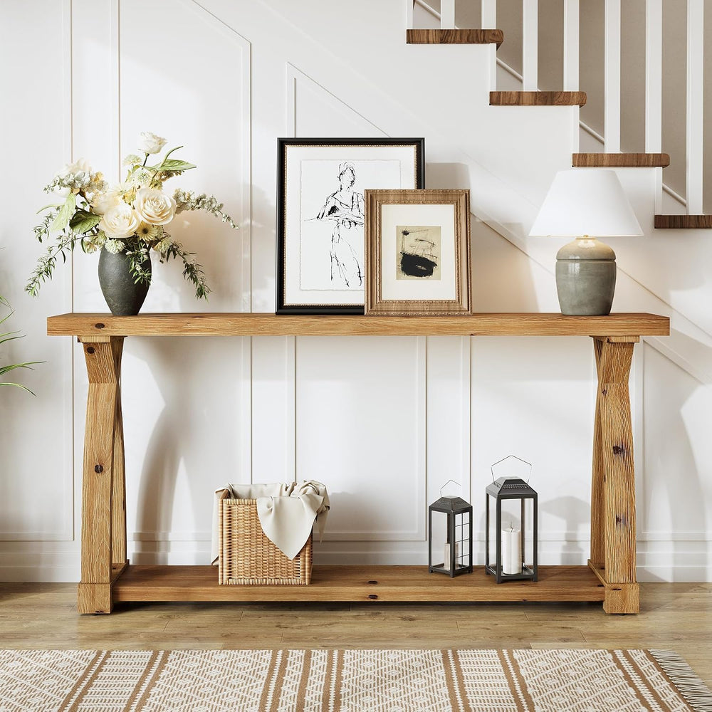 Wood Console Table for Entryway, 63" Entryway Table with Storage | Farmh...