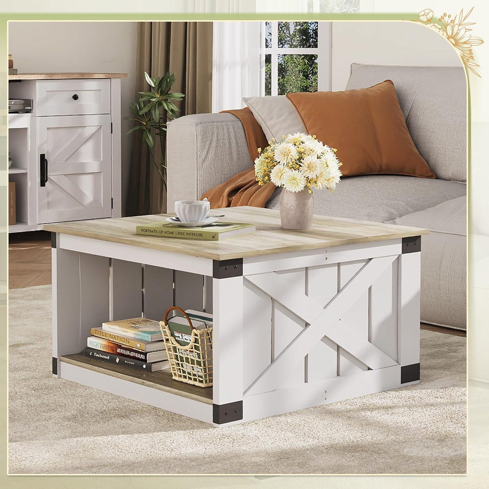 WLIVE Coffee Table, Farmhouse Coffee Table with Open Storage, 31.5" Wood...
