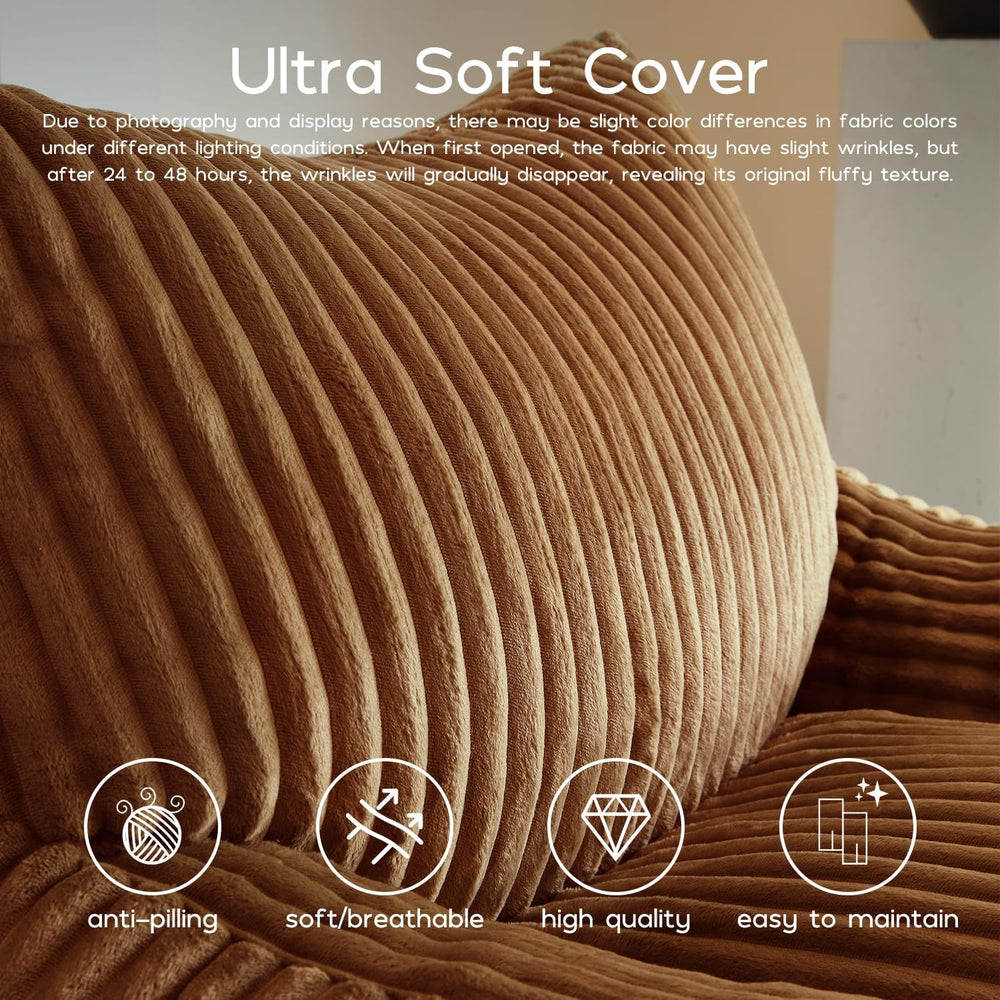 Giant Brown Bean Bag Chairs for Adults & Teens, Soft Corduroy Beanbag | 3...