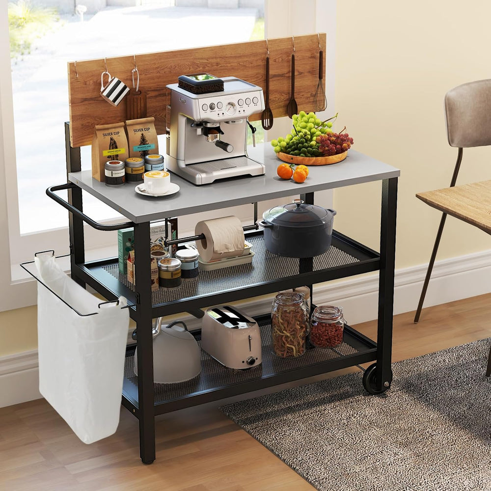 GOFLAME Outdoor Patio Cart Table, Kitchen Shelf on Wheels with Flip Top, Tras...