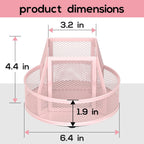 YINGHUA Metal Mesh Desk Organizer with 5 Compartments and Rotating Pencil Holder Pen and Stationery Organizer for Office Home School Anti Slip Base Pink