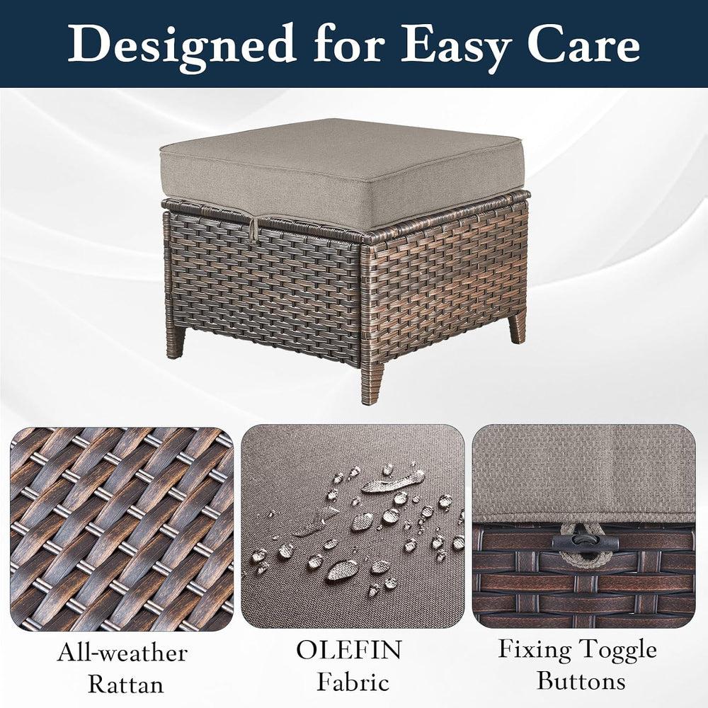 Patio Wicker Ottomans Set of 2, All Weather Outdoor Rattan Ottoman Seat, 2 Pi...