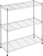 Whitmor 3 Tier Shelving Unit, Metal Storage Shelves, 400 lbs Capacity per Shelf, 1200 lbs Total, Durable Heavy Duty Shelf for Kitchen, Garage, Plant, 36" L x 14" W x 36" H, Chrome