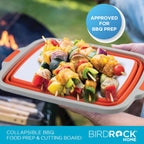 BIRDROCK HOME Collapsible Large BBQ Prep Tub w/Cutting Board, Multi-Function Grill Caddy w/Colander & Lid, Portable Silicone Dish Bowl for Picnic, Tailgate, Camping - Orange + 2pc BBQ Mitts