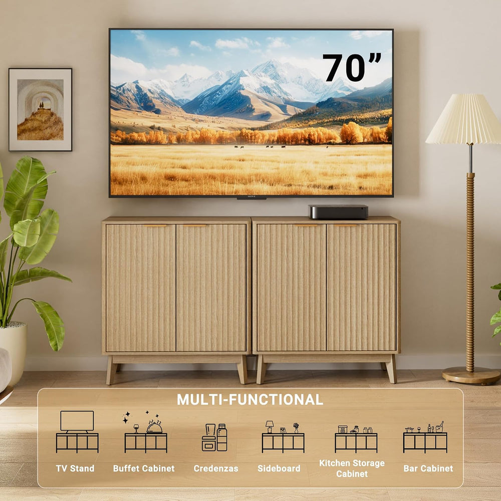 Sideboard Cabinet, Small Buffet Cabinet, Modern Fluted Storage Cabinet with A...