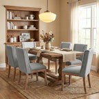 Dining Chair Set of 6, Fabric Upholstered Kitchen Side Chairs with Wooden Legs for Kitchen & Restaurant Use, LightGrey