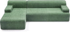 107" Modular Sectional Cloud Couch, Boneless couches Sponge sectionals for Living Room, High Density Sponges Sofa, Modular L-Shape with Chaise, Green