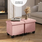 STORAGEBUD Storage Ottoman Cube with Small Bin, 16-in Square Ottoman with Storage for Living Room and Bedroom, Small Ottomans Foot Rest, Fabric Foot Stools Ottomans Max 330lbs, Pink