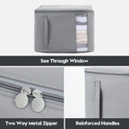 Comforter Storage Bags, Durable Oxford Fabric Clothes Organizer for Closet, Washable Collapsible Large Storage Containers for Clothing Blanket Linen Bedding, 3 Pack (Grey, 18 gallon x 3)