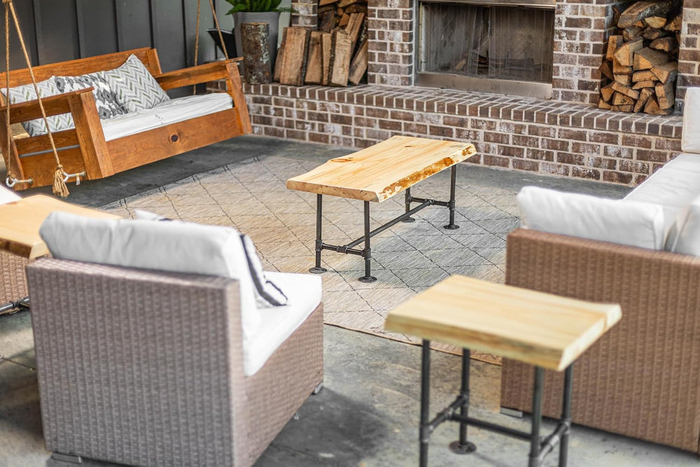 Live Edge Industrial Pipe End and Coffee Table Set of 3 – Hancrafted Rustic L...