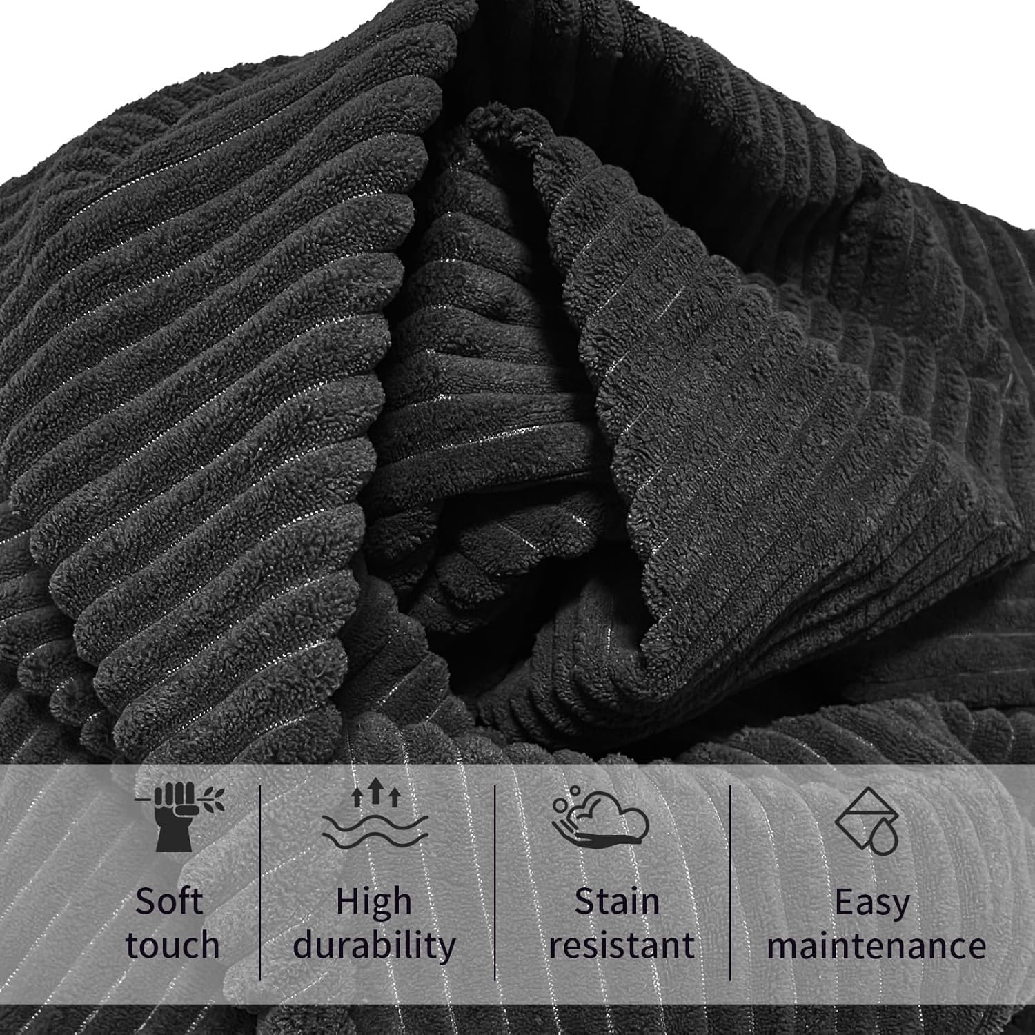 Bean Bag Chairs for Adults, Giant Bean Bag Chairs with Memory Foam Big Sofa for Reading, Gaming Cozy Chair, 4FT Bean Bag with Plush Microfiber Removable Cover, Black