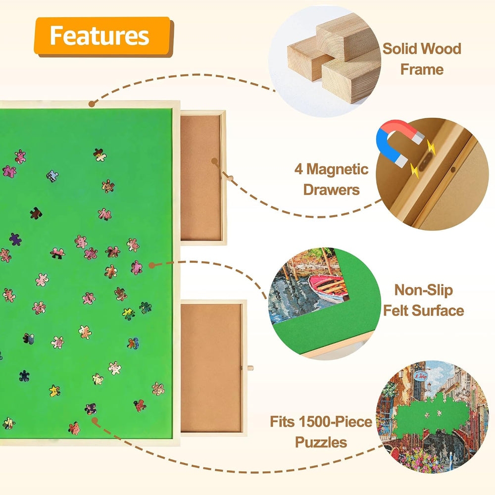 Fanwer 1500 Pieces Tilting Puzzle Table with 4 Drawers & Cover for Adults