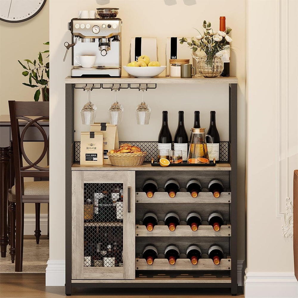 GarveeHome Wine Bar Cabinet with LED Lights, Liquor Cabinet with Storage