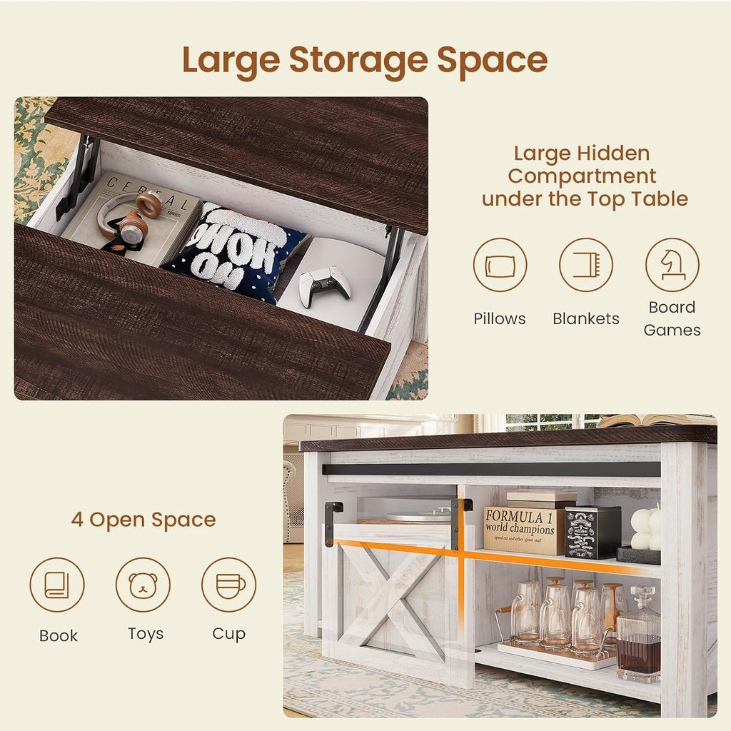 SEDETA 31.5" Lift Top Coffee Table with Storage, Square Coffee Tables for Living Room, Farmhouse Coffee Table with Large Hidden Storage Compartment and Adjustable Shelves, Vintage White