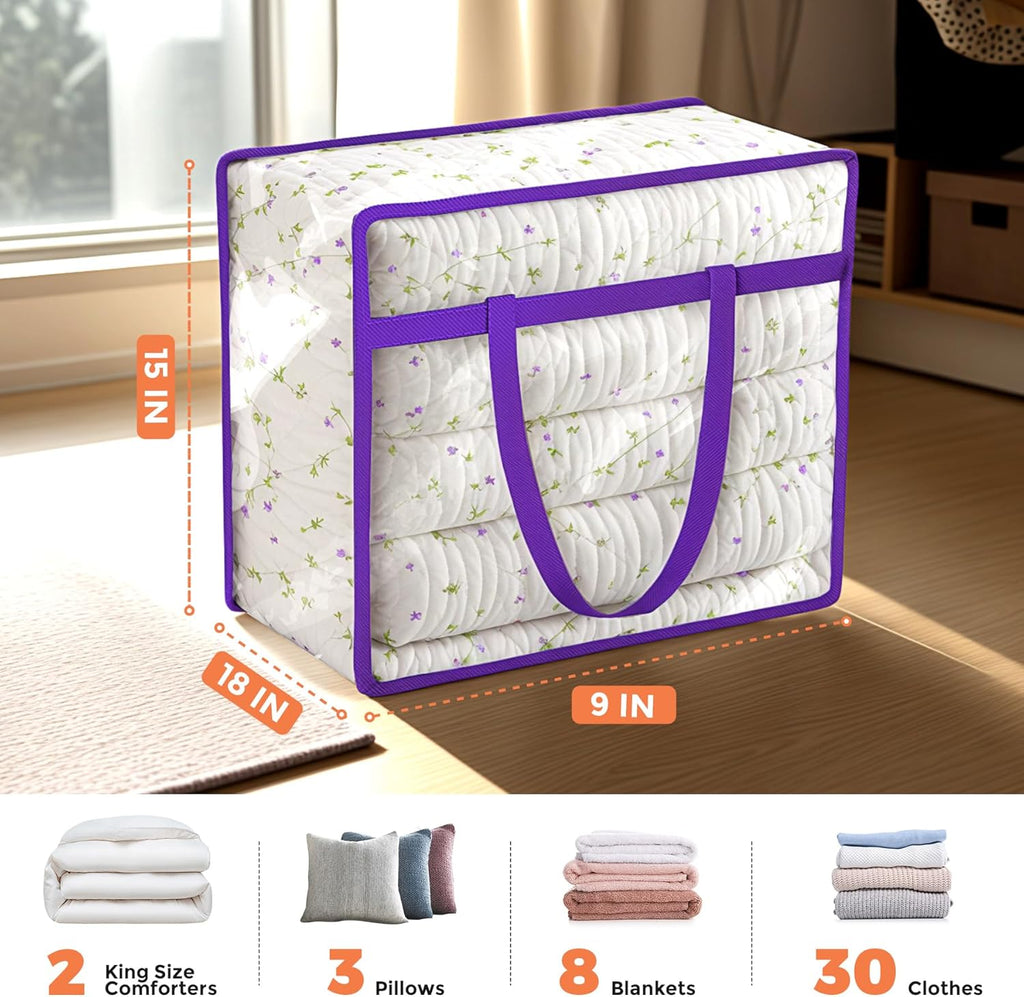 Budding Joy 6 Pack Clear Zippered Storage Bags for Clothes,40L Closet Organizers and Storage Containers Vinyl Moving Bag for Bedding, Linen, Blankets, Comforters, Clothing & Toys