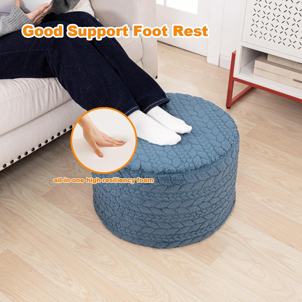 Round Pouf Ottoman Footstool 20x14In Ottoman Footrest for Couch Misty Blue | ...