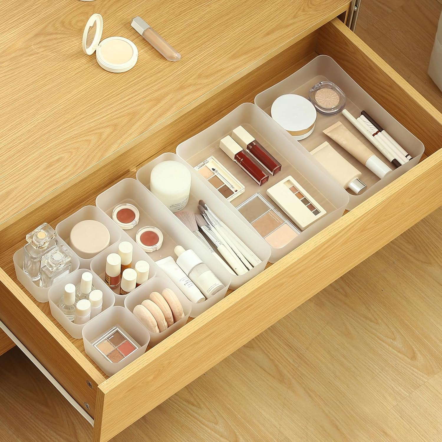 Poeland 10 Pcs Drawer Organizer Tray Storage Box for Bedroom Dresser Bathroom Kitchen, Frosted