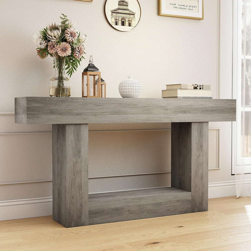 Spaco 63'' Long Console Table,2 Tier Farmhouse Entryway Table Sofa Ta...