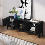 ARTPOWER 67“ Mid-Century Modern TV Stand for TVs up to 75”,Entertainment Center with Door Cabinets and Open Shelves,TV Console with Storage,Black Media Cabinet for Living Room,Bedroom