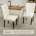 Velvet Dining Kitchen Chair Set of 2, Parsons Upholstered Dining Room Chair, Wood Accent Chair with Nailed Trim, Beige