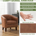 PU Leather Barrel Accent Chairs Set of 2, Modern Upholstered Armchair Round Club Chair for Living Room, Comfy Nailed Trim Arm Chair Bedroom Side Reading Seat - Brown