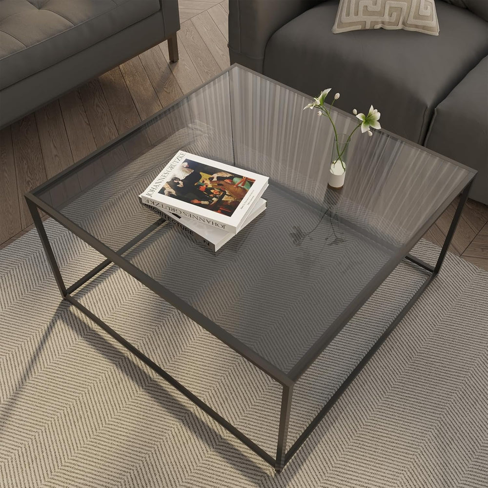 Glass Coffee Tables for Living Room Square Modern Center Table for Small Spac...