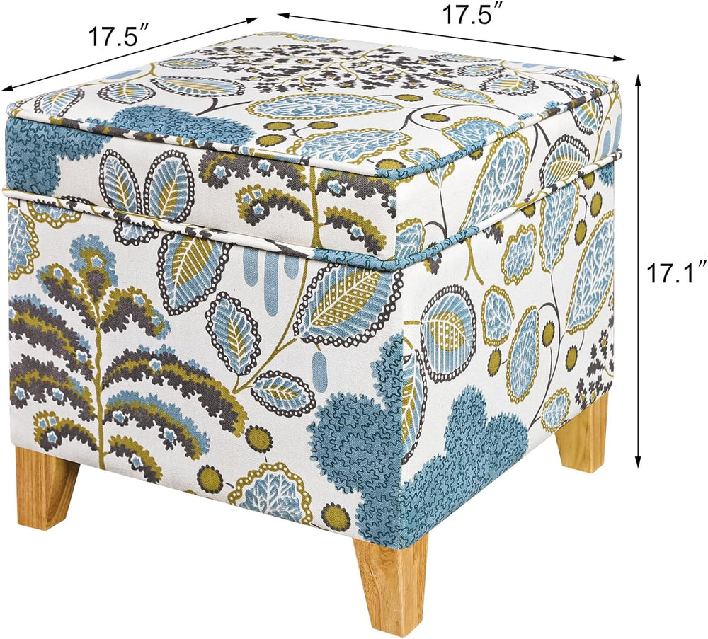Adeco 18 Inch Linen Storage Ottoman Cube, Upholstered Footstool for Living Ro...