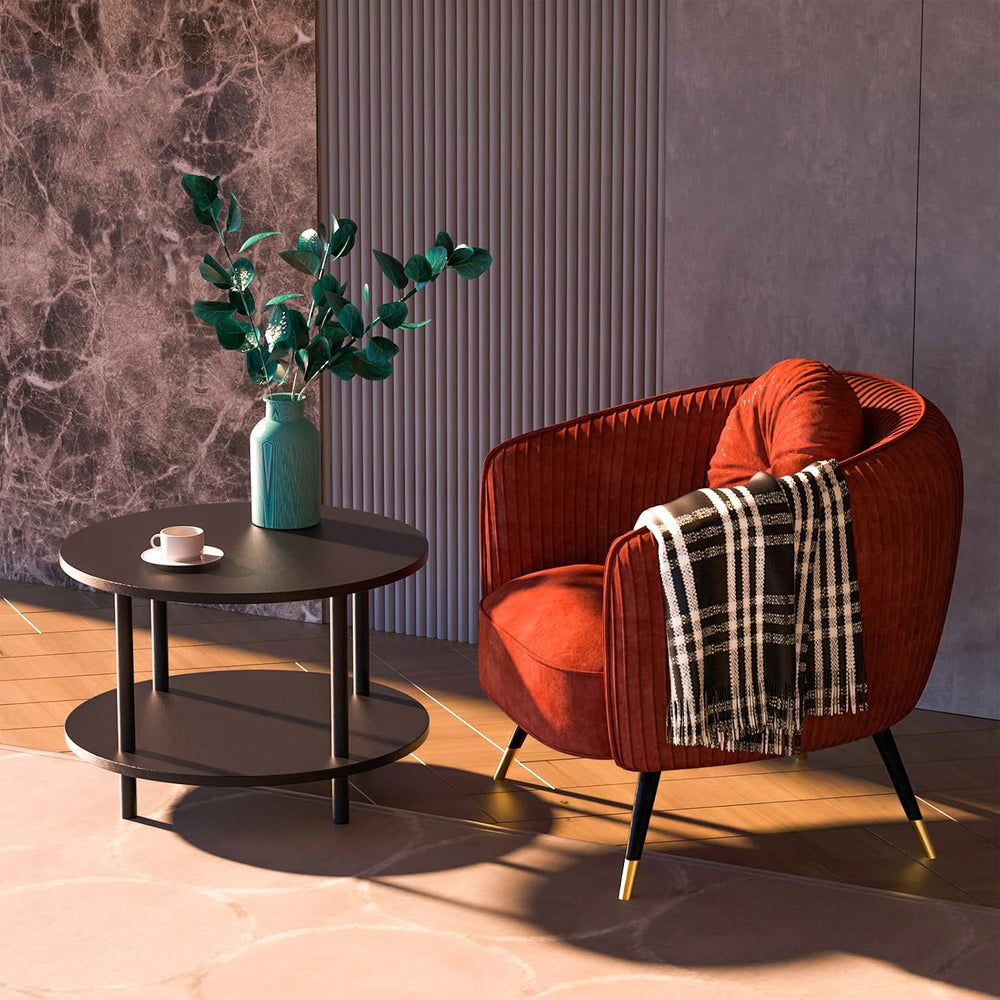 Small Round Coffee Table with Open Storage for Small Space, 23.5" Black ...